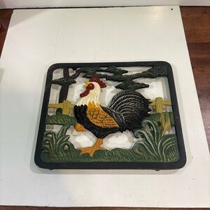 Colorful Cast Iron Rooster Trivet 10”x8.5”